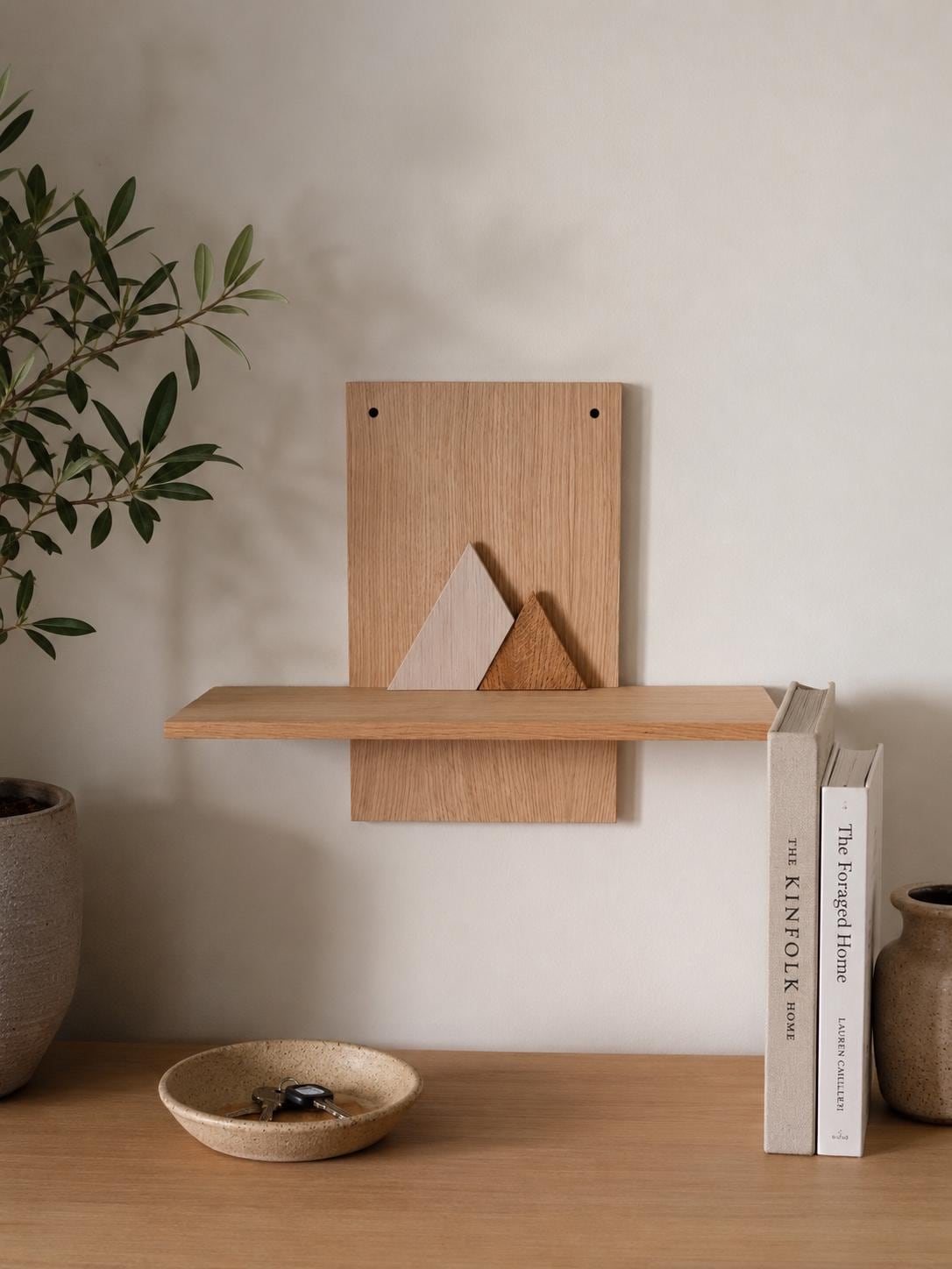 Handmade Oak Wall Shelf | Minimalist Mountain Shelf