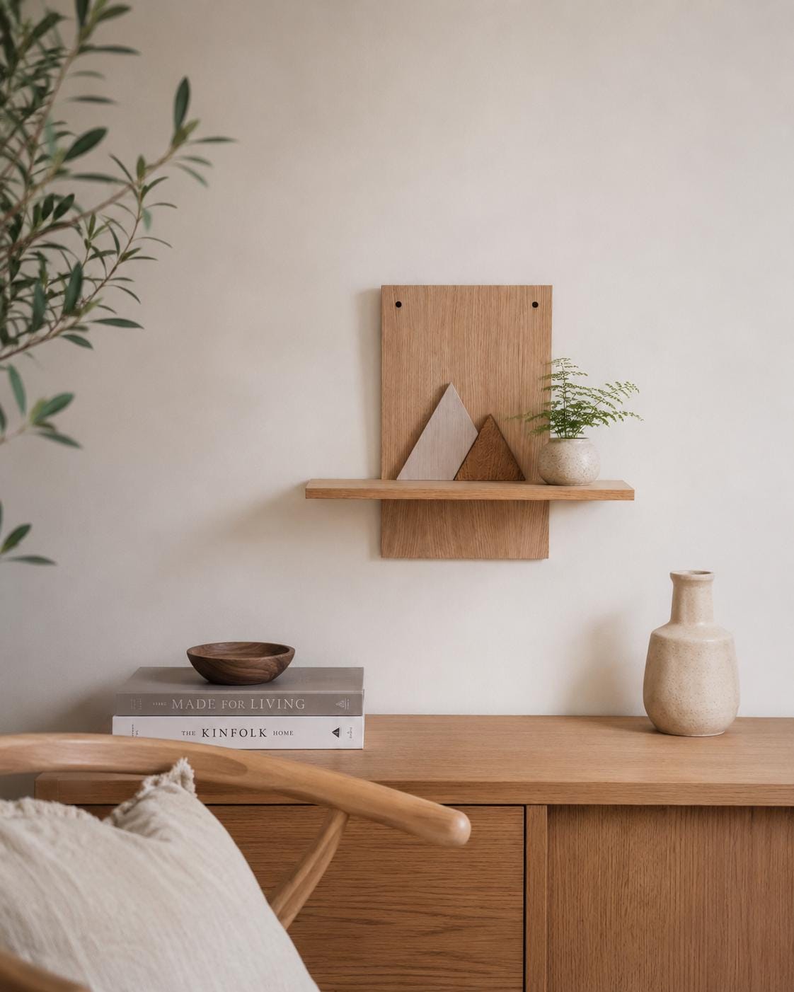Handmade Oak Wall Shelf | Minimalist Mountain Shelf