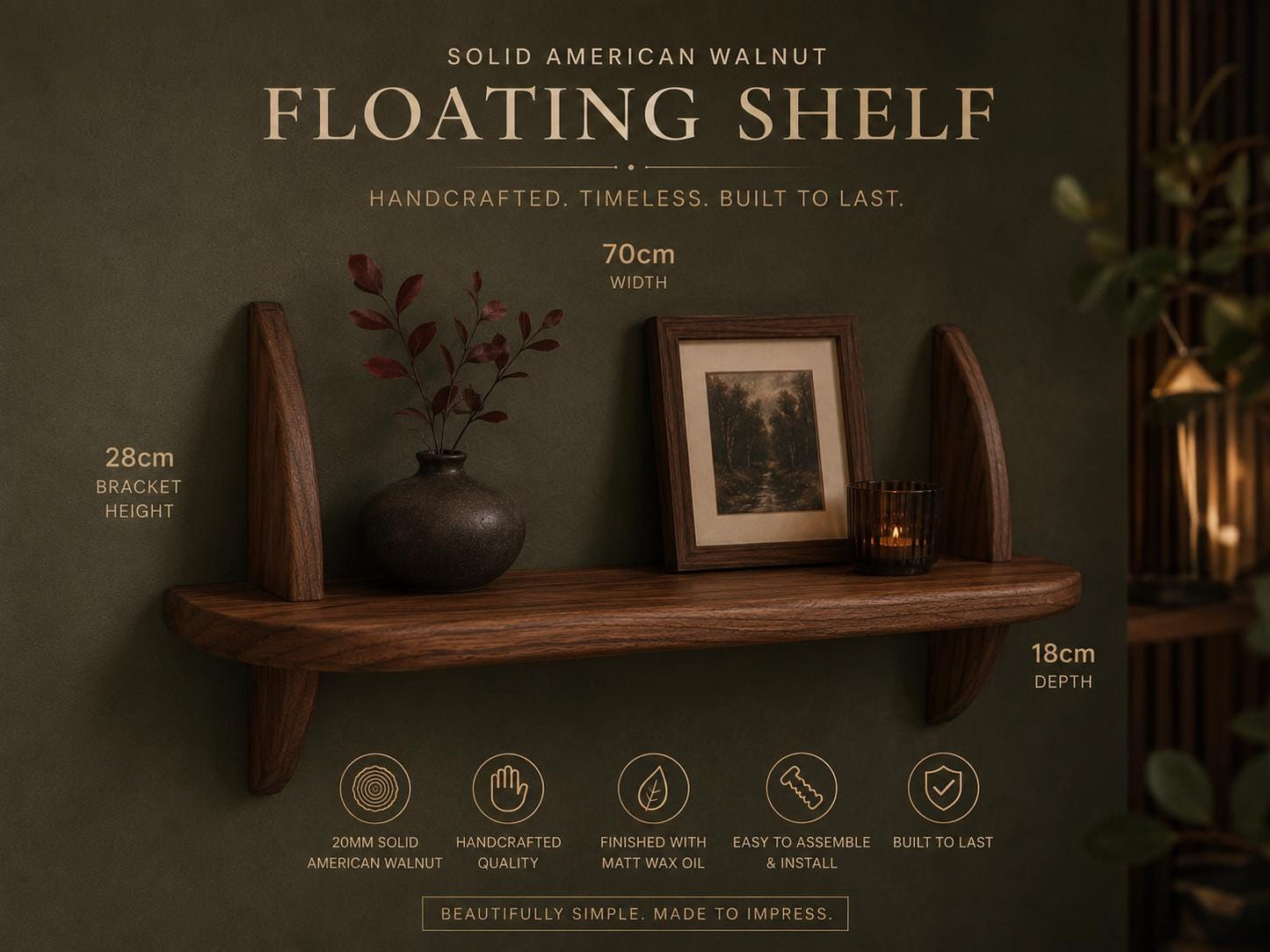Solid Walnut Shelf | Mid-Century Modern