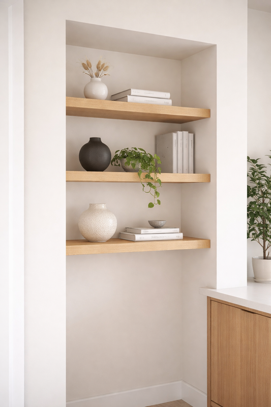 Oak Alcove Floating Shelves